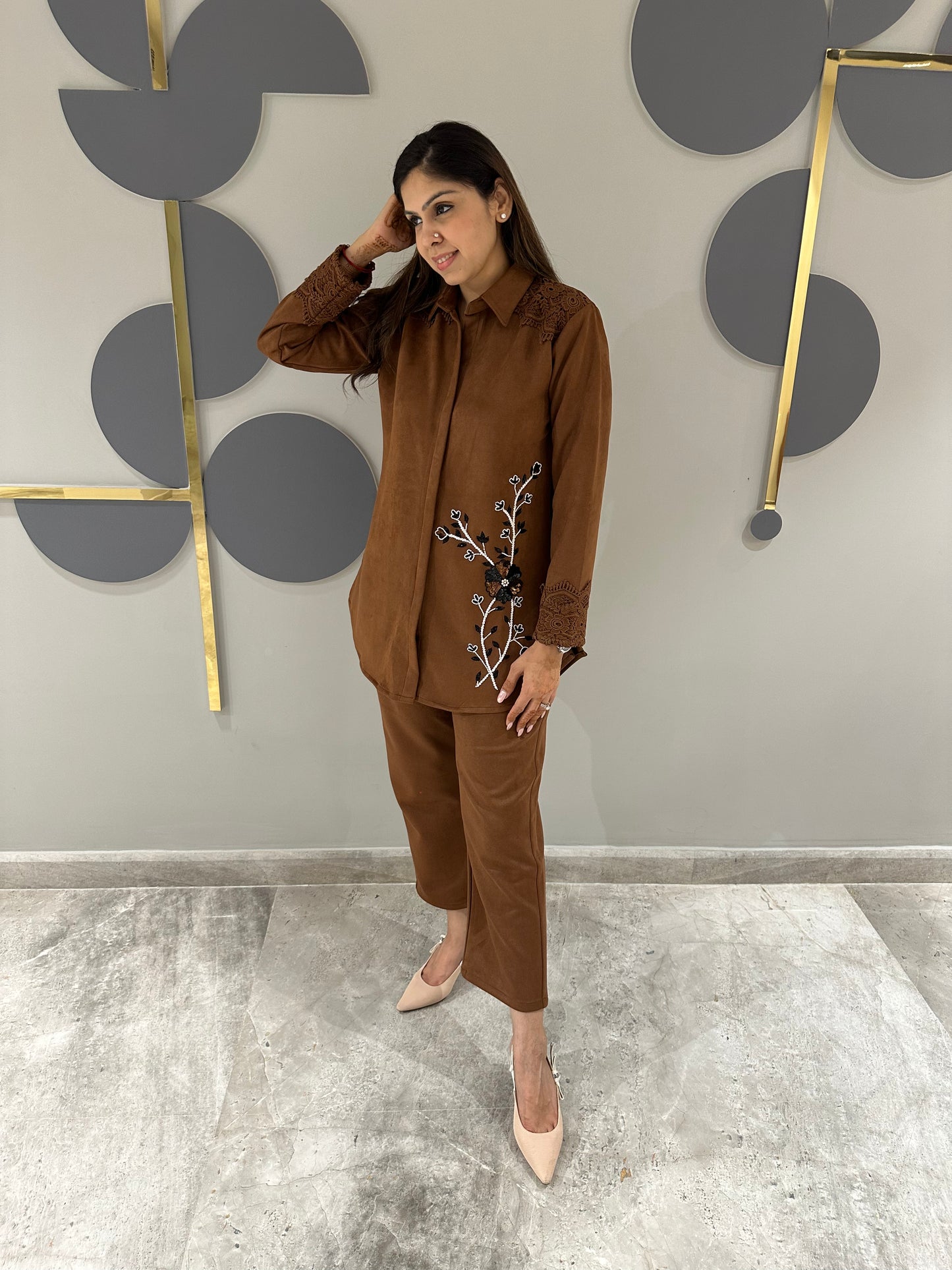 Brown suede handwork