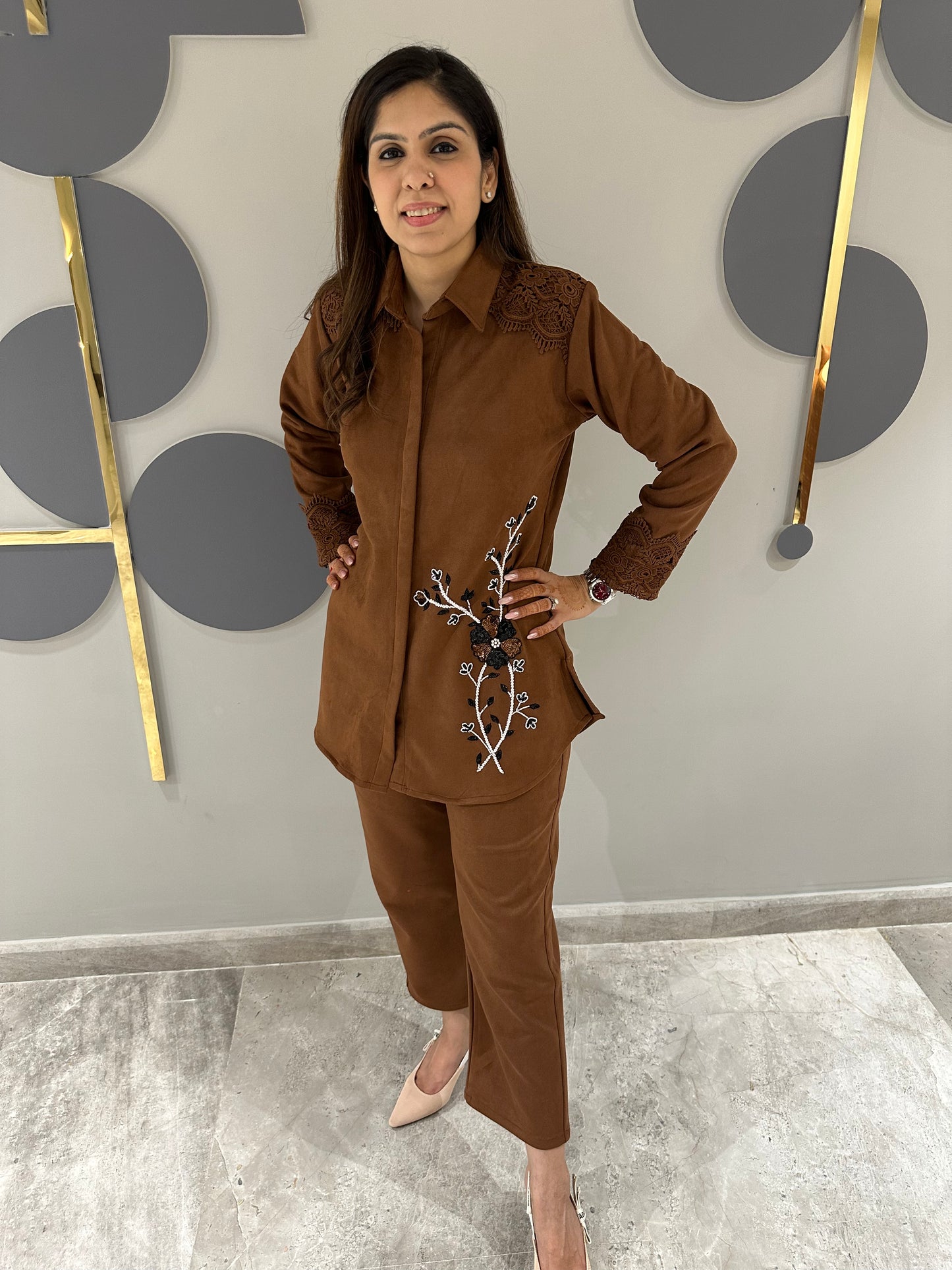 Brown suede handwork