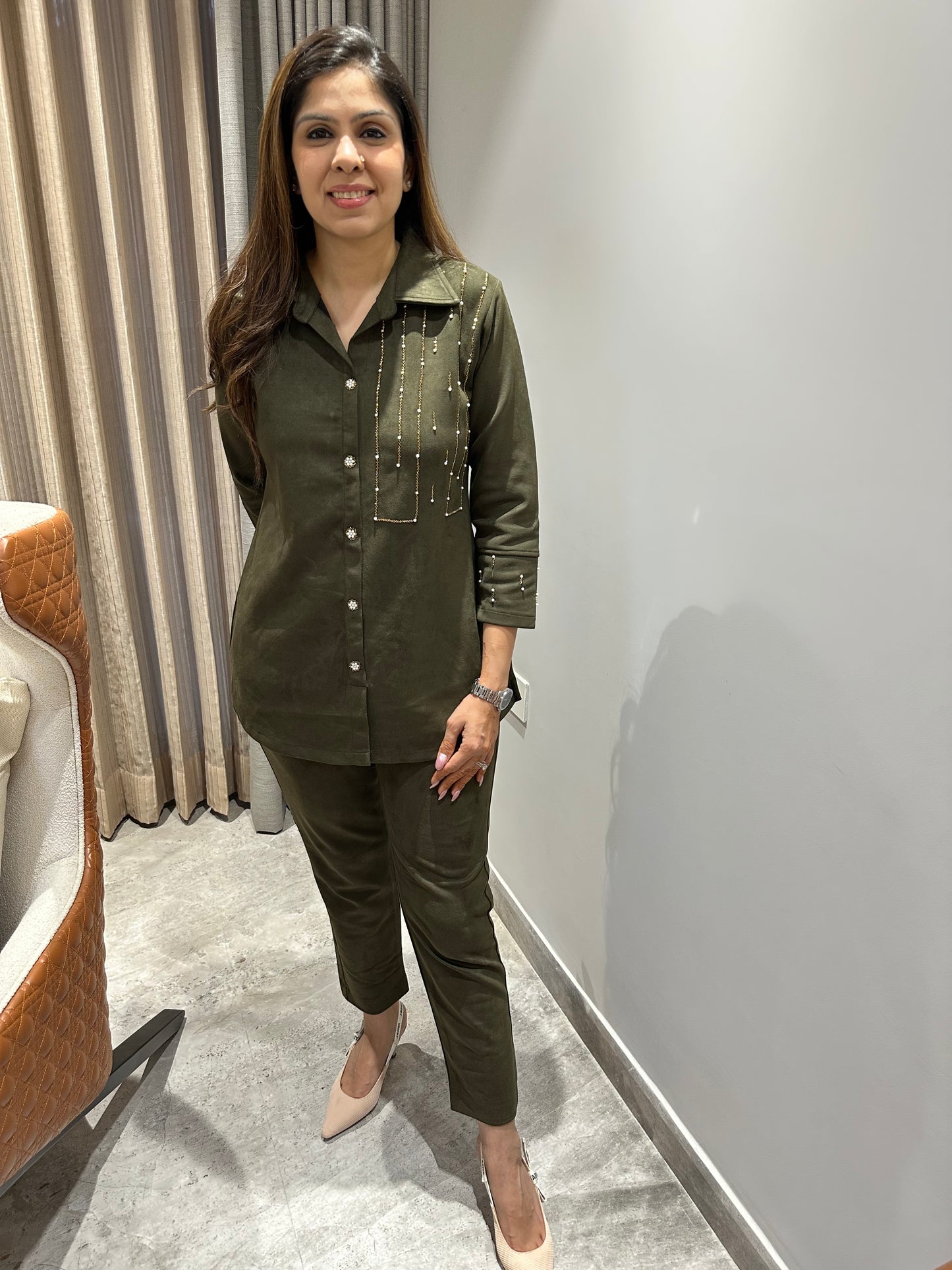 Olive suede